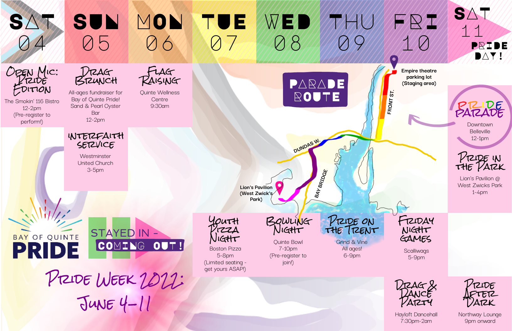 Pride Week schedule of events. Link to events calendar.